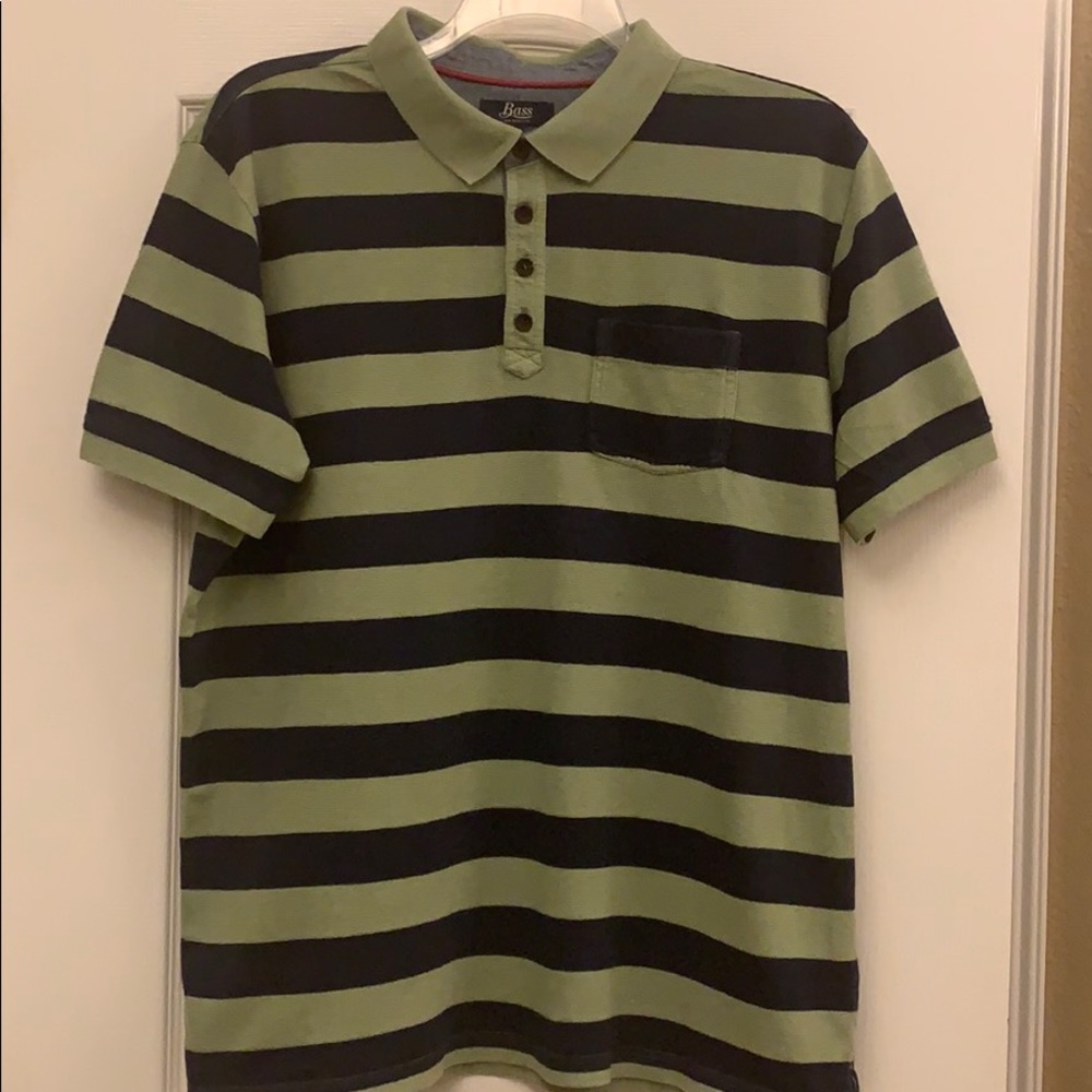 Bass Size Large Blue & Green striped Polo Shirt